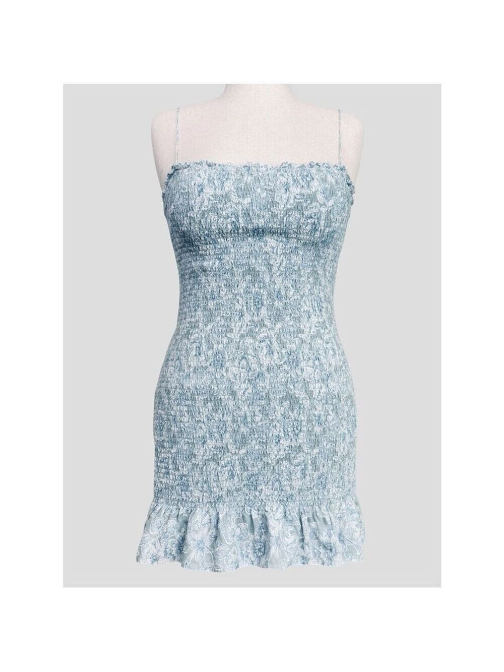 Abercrombie & Fitch Mini Boho Chic Smocked Dress L Icy Blue Coquette Cottagecore
